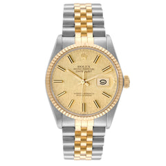 Rolex Datejust 36mm 2 Tone 18k Yellow Gold & Stainless Steel Linen Dial Fluted Bezel Jubilee Band Watch 16013