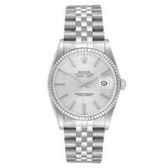 Rolex Datejust 36mm Silver Dial 18k White Gold Fluted Bezel Stainless Steel Jubilee Watch 16014