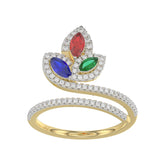 Elegant Multi-Stone 14K White Gold 0.75Ct Ladies Ring With Ruby, Sapphire, Emerald, And Marquise Diamonds. A Classic And Colorful Luxury Jewelry Piece
