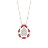 Elegant 14K Rose Gold Ladies Pendant Featuring Ruby And Diamond Accents With Round And Baguette Cut 0.50 Ct. Includes Chain For A Complete Look.