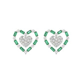 LADIES EARRING 0.50CT ROUND/GREEN EMERALD BAGUETTE DIAMOND 14K YELLOW GOLD (GREEN EMERALD BAGUETTE 0.32CT)