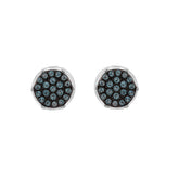 Elegant 0.16Ct Round & Blue Diamond Men’S Earring In Sterling Silver Cluster Design Statement Stud