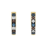 14K Yellow Gold 0.50CT Multi-Color Diamond Huggie Hoop Earrings Round Cut Blue, White Round &Dark Brown Diamonds