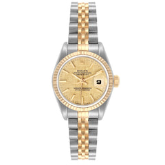 Rolex Datejust 26mm 2-Tone 18k Yellow Gold & Stainless Steel Gold Linen Dial 18k YG Fluted Bezel Jubilee Band Watch 69173