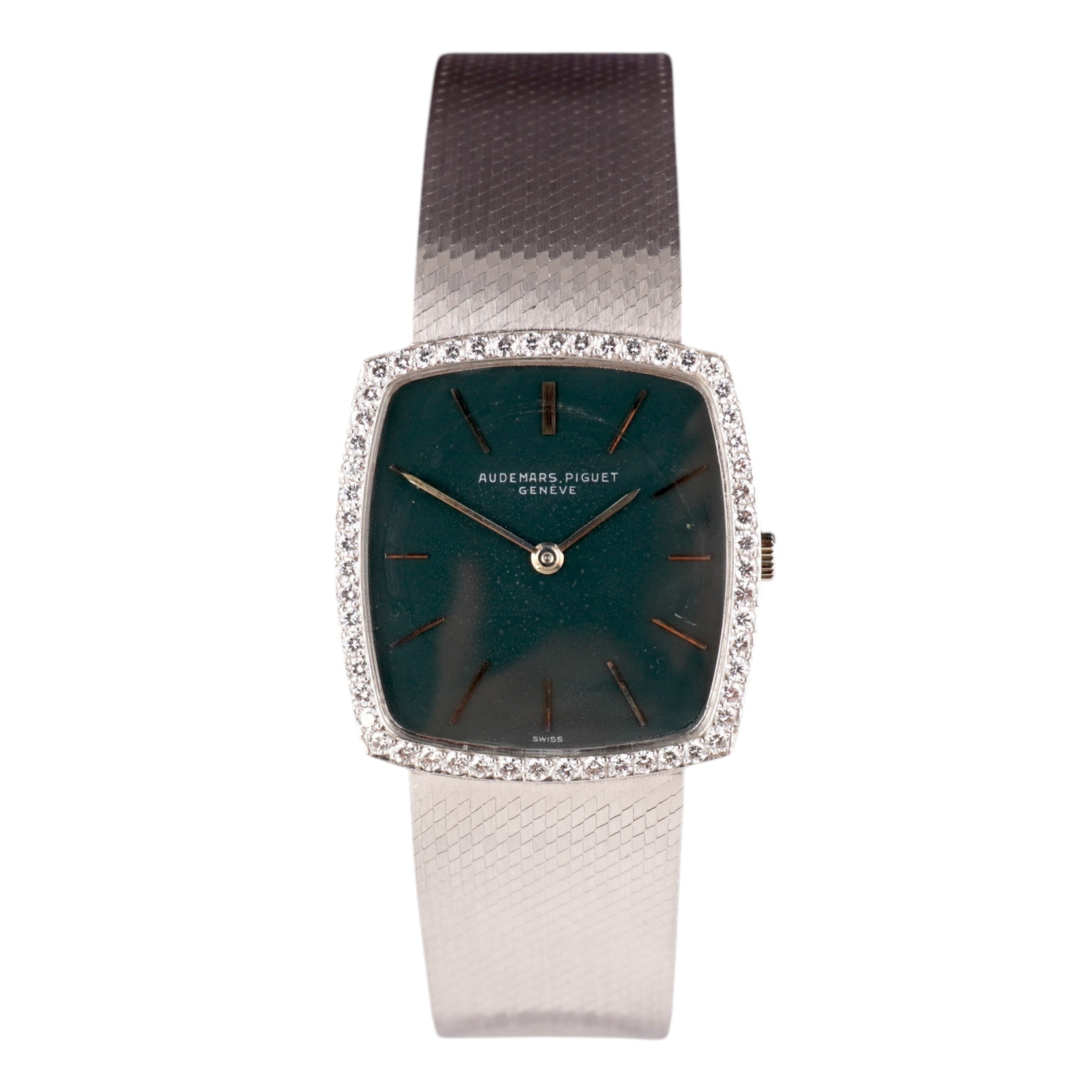 Audemars Piguet 28mm 18K White Gold Case Dark Green Dial Factory Diamond Bezel WG Braclet Watch