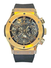 Hublot Classic Fusion 45mm Black Skeleton Chronograph Dial RG Bezel Rubber Band 18k Rose Gold Watch HU525.OX.0180.LR