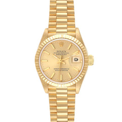 Rolex Datejust 26mm 18k Yellow Gold Champagne Dial Fluted Bezel President Band Watch 6917