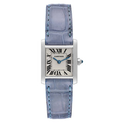 Cartier Tank Francaise White Gold Blue Strap Leather band Ladies Watch 2403