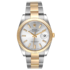 Rolex Datejust II 41mm 2 Tone Stainless Steel & 18k Yellow Gold Fluted Bezel Black Color Dial Oyster Band Watch 126333