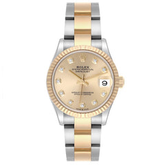 Rolex Datejust 31mm Champagne Diamond Dial YG Fluted Bezel Oyster Band 2 Tone 18k Yellow Gold & Stainless Steel 278273