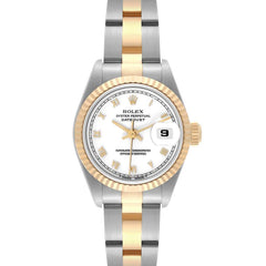 Rolex Datejust 26mm White Roman Dial YG Fluted Bezel Oyster Band Band 2 Tone 18k Yellow Gold & Stainless Steel Watch 69173