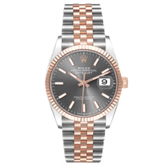 Rolex Datejust 36mm 2 Tone 18k Rose Gold & Stainless Steel Grey 'Dark Rhodium'  Dial Fluted Bezel Jubilee Bracelet 126231