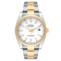 Rolex Datejust 41mm 2 Tone 18k Yellow Gold & Stainless Steel Fluted Bezel White Dial Oyster Band Steel Watch 126333