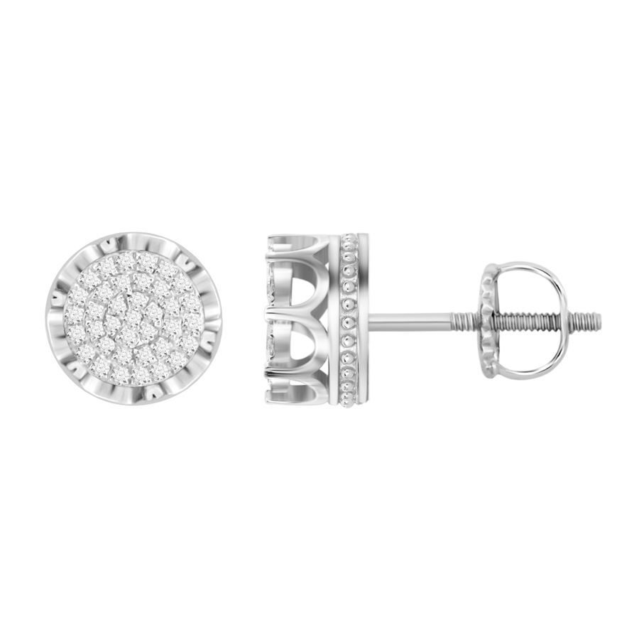 Sterling Silver 0.25CT Round Diamond Cluster Earrings For Ladies