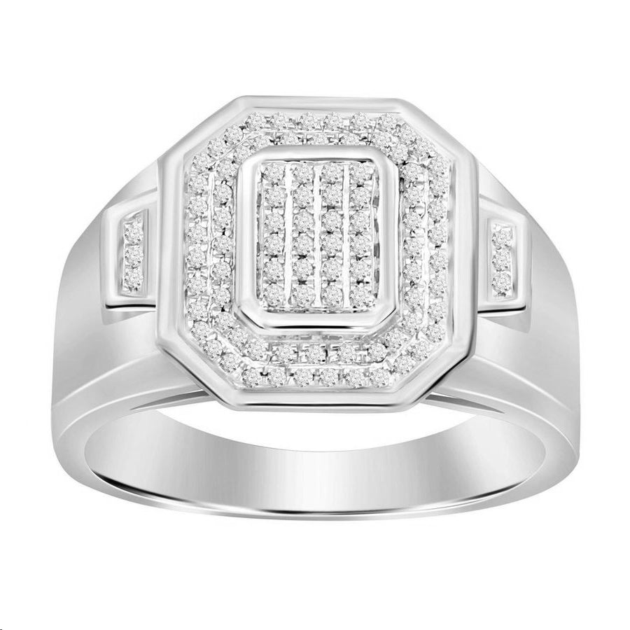 Palmbeach Jewelry Sterling Silver 0.25CT Round Diamond Octagon Men'S Fashion Ring