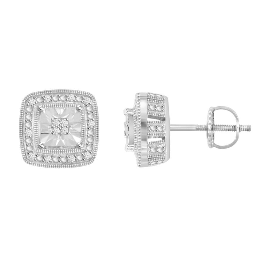 LADIES EARRINGS 0.10CT ROUND DIAMOND STERLING SILVER/WHITE GOLD