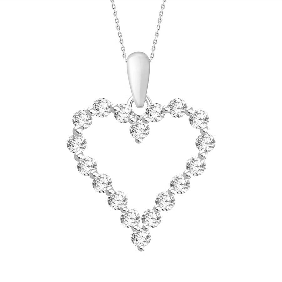 LADIES HEART PENDANT WITH CHAIN 0.25CT ROUND DIAMOND 14K WHITE GOLD