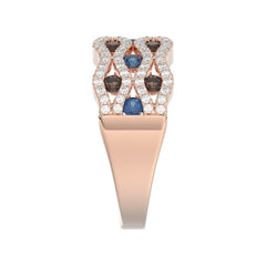 14K Rose Gold 1.00Ct Round Blue & Dark Brown Diamond Ladies Band Multi Color Fine Jewelry
