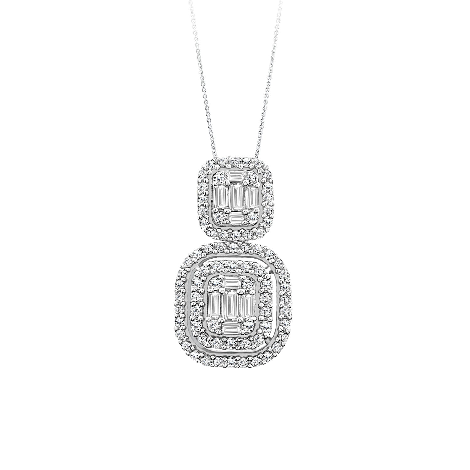 LADIES PENDANT 0.50CT ROUND/BAGUETTE DIAMOND 14K WHITE GOLD