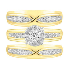 LADIES TRIO SET 1.00CT ROUND DIAMOND 10K YELLOW GOLD