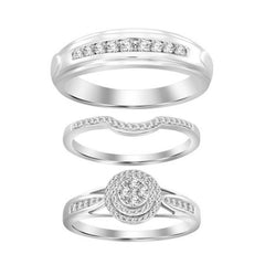 Sterling Silver White 0.50CT Round Diamond Trio Bridal Set For Women Diamond Engagement & Wedding Ring Set