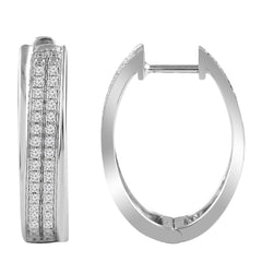 LADIES HOOPS EARRINGS 0.33CT ROUND DIAMOND 10K WHITE GOLD