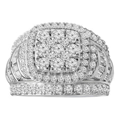 LADIES RING 1.00CT ROUND/BAGUETTE DIAMOND 10K WHITE GOLD