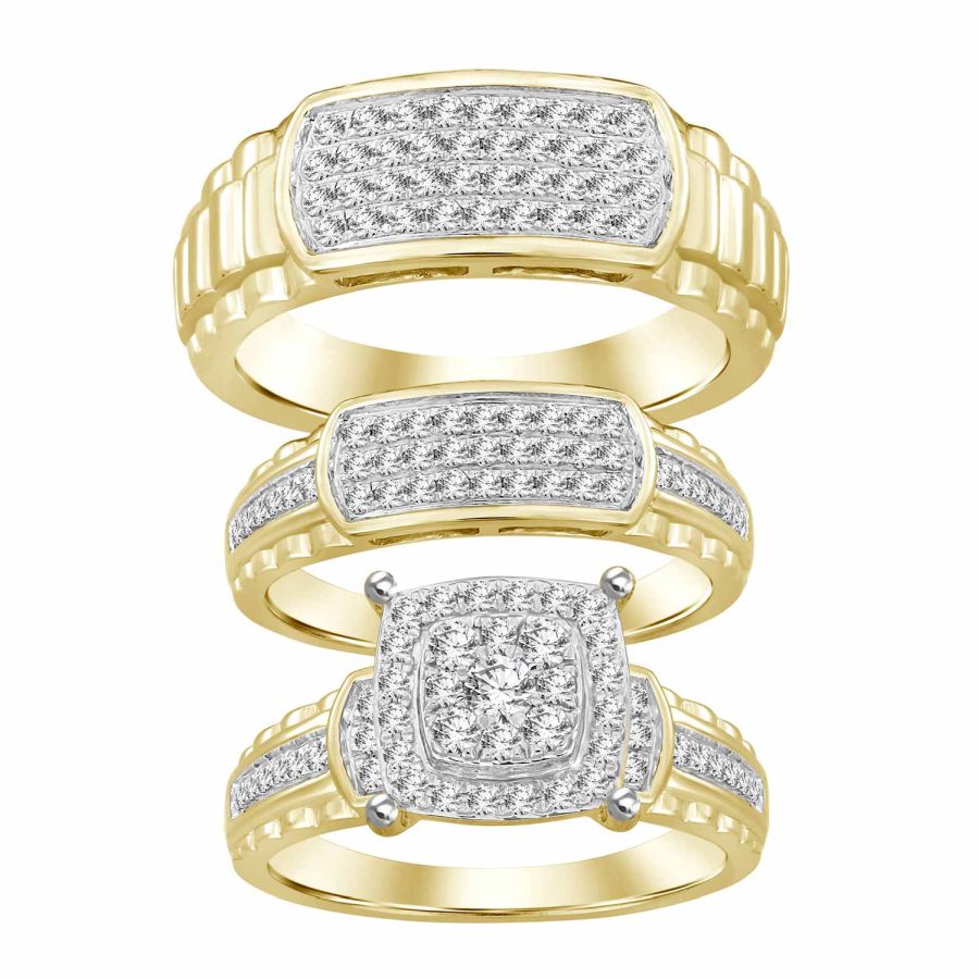 LADIES TRIOS SET 1.00CT ROUND DIAMOND 10K YELLOW GOLD