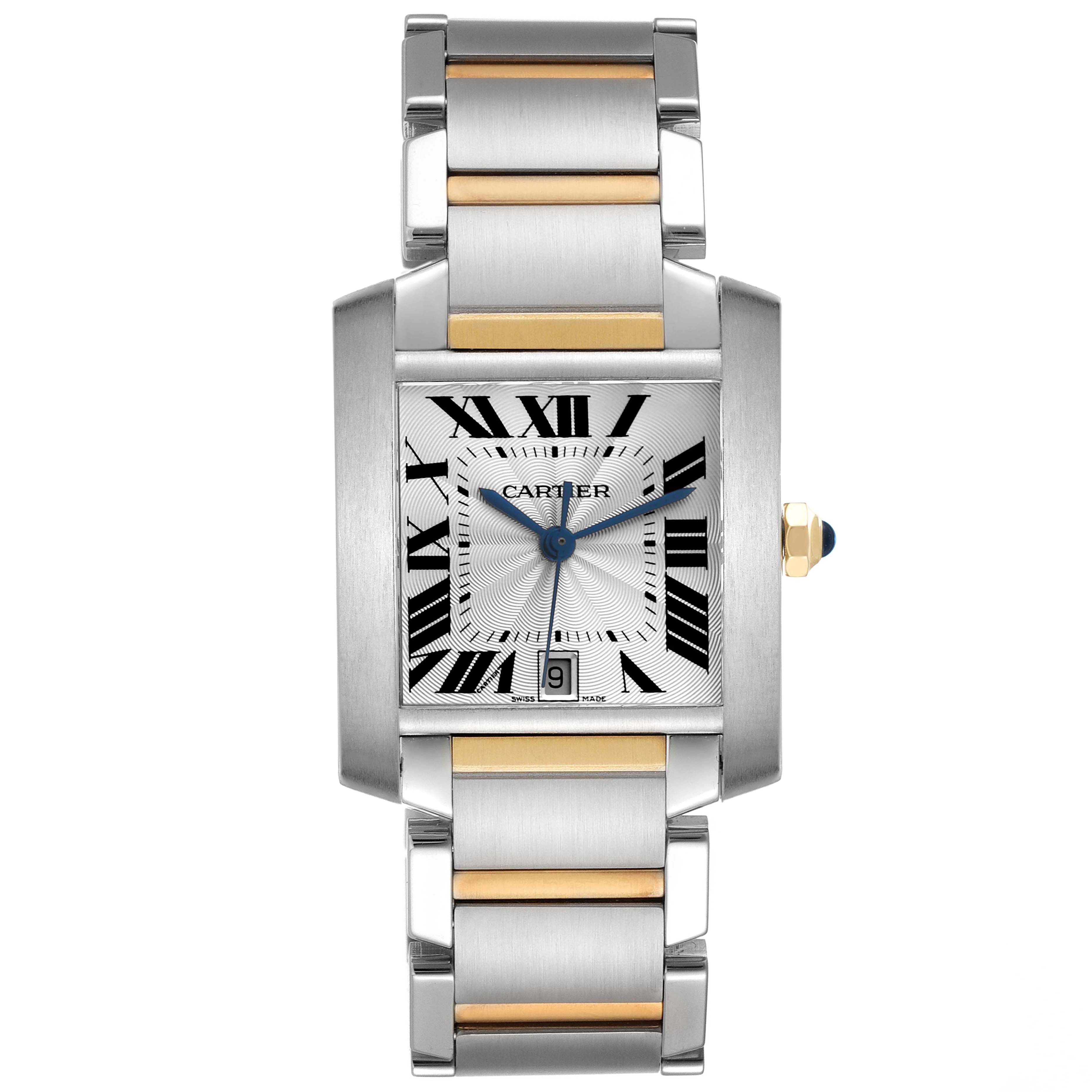 Cartier Tank Francaise 28 x 32 Silver Dial Mens 2 Tone 18k Yellow Gold & Stainless Steel Watch 2302