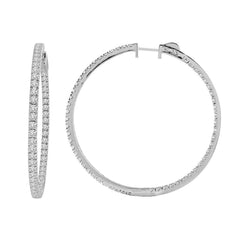 LADIES HOOP EARRINGS 5.00CT ROUND DIAMOND 14K WHITE GOLD