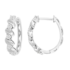 LADIES HOOP EARRINGS 0.25CT ROUND/BAGUETTE DIAMOND 10K WHITE GOLD