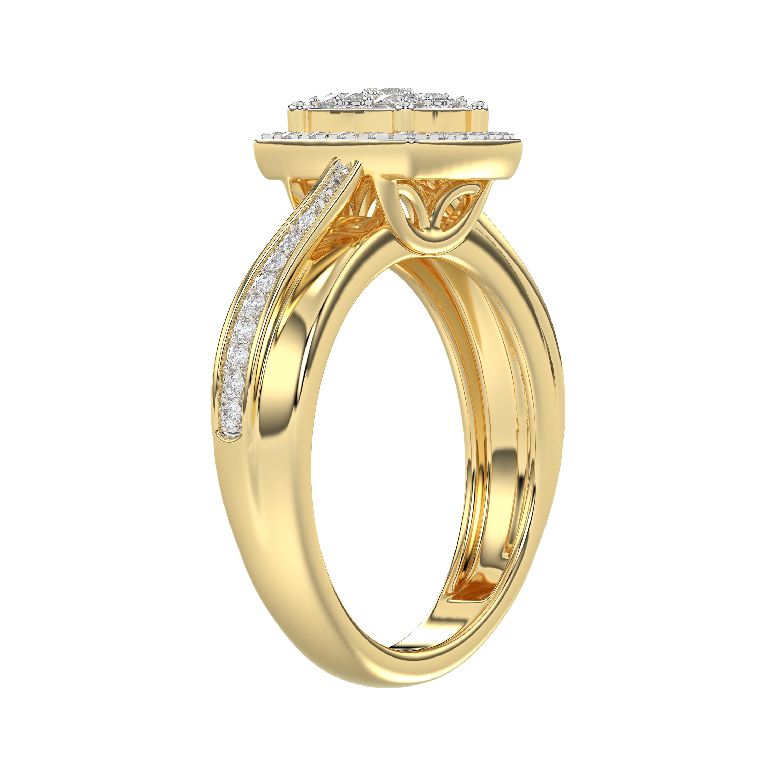 Luxury 10K Yellow Gold 0.25Ct Round Diamond Halo Cluster Ring For Women