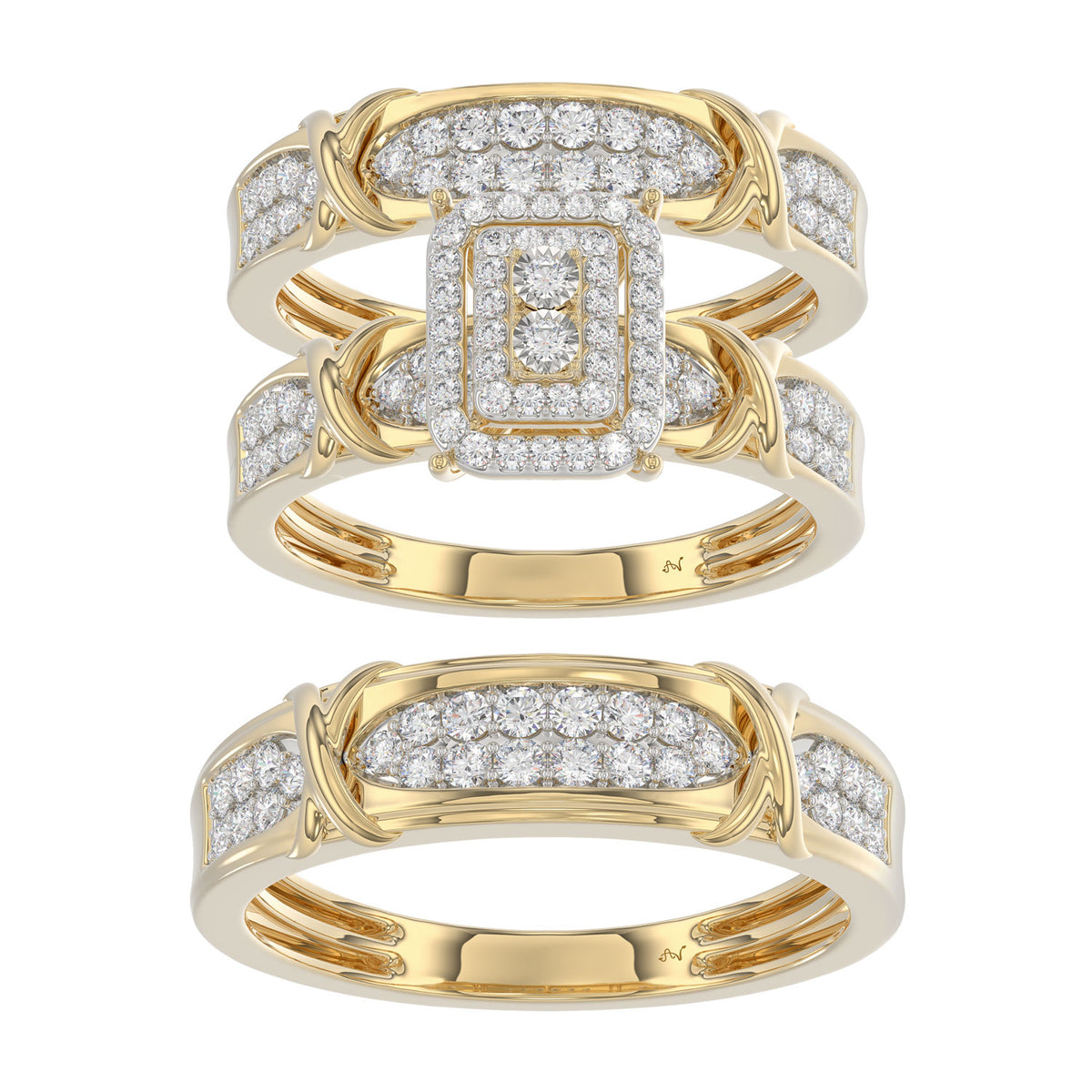 LADIES TRIOS 1.00CT ROUND DIAMOND 10K YELLOW GOLD
