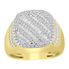 MEN'S RING 1.00CT ROUND/BAGUETTE DIAMOND 10K YELLOW GOLD