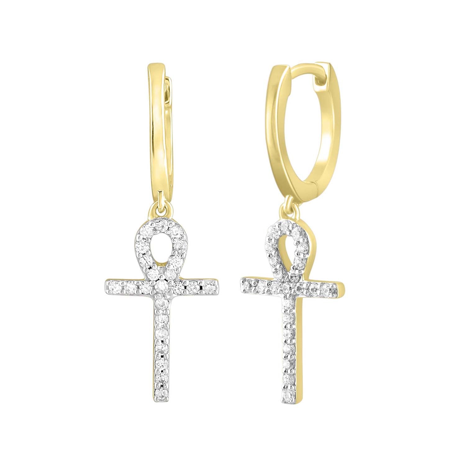 MEN'S HOOP EARRINGS 0.25CT ROUND DIAMOND 10K YELLOW GOLD