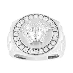 Sterling Silver 0.25CT Round Diamond Men'S Medusa Face Halo Ring Luxury Statement Diamond Ring