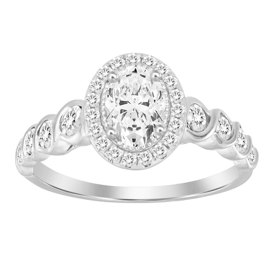 LADIES RING 1.00CT ROUND DIAMOND 14K WHITE GOLD (SI QUALITY) (CENTER STONE 0.50CT OVAL DIAMOND)