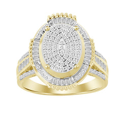 LADIES RING 0.50CT ROUND/BAGUETTE DIAMOND 10K YELLOW GOLD