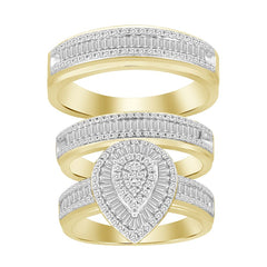 LADIES TRIOS SET 1.00CT ROUND/BAGUETTE DIAMOND 14K YELLOW GOLD