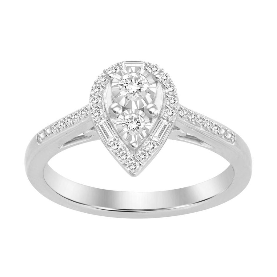 LADIES RING 0.25CT ROUND/BAGUETTE DIAMOND 10K WHITE GOLD