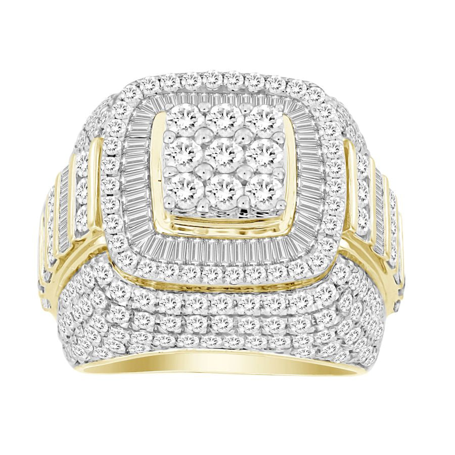 MEN'S RING 5.00CT ROUND/BAGUETTE DIAMOND 14K YELLOW GOLD