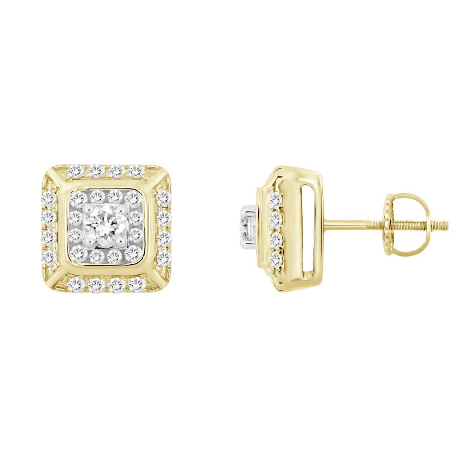 LADIES STUD EARRINGS 1.00CT ROUND DIAMOND 10K YELLOW GOLD