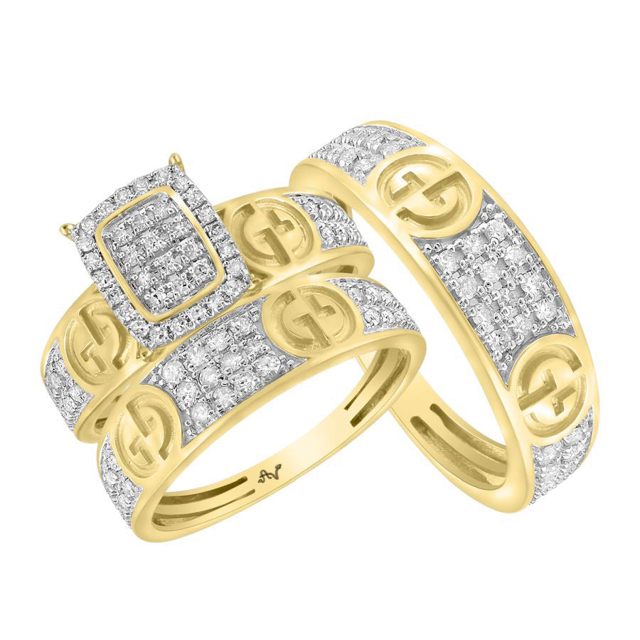 LADIES TRIO SET 0.75CT ROUND DIAMOND 10K YELLOW GOLD