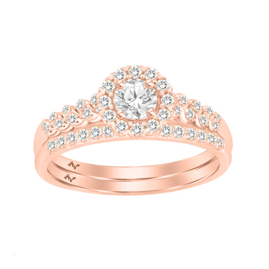 LADIES BRIDAL SET 0.50CT ROUND DIAMOND 14K ROSE GOLD