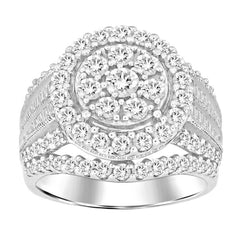 LADIES FASHION RING 2.00CT ROUND/BAGUETTE DIAMOND 10K WHITE GOLD