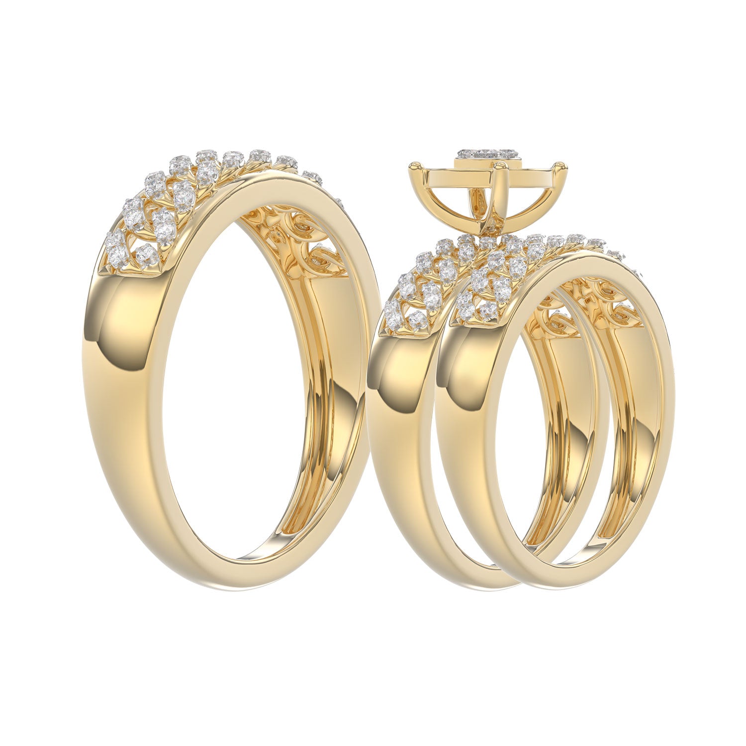 LADIES TRIO SET 0.50CT ROUND DIAMOND 10K YELLOW GOLD