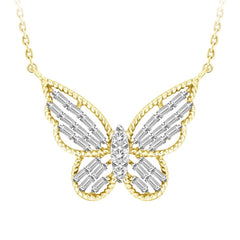 LADIES NECKLACE 0.25CT ROUND/BAGUETTE DIAMOND 10K YELLOW GOLD