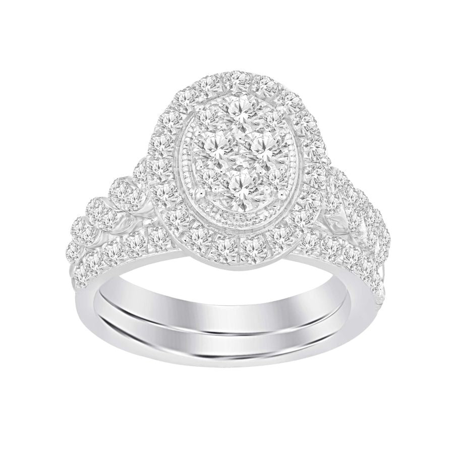 LADIES BRIDAL SET 1.50CT ROUND DIAMOND 14K WHITE GOLD