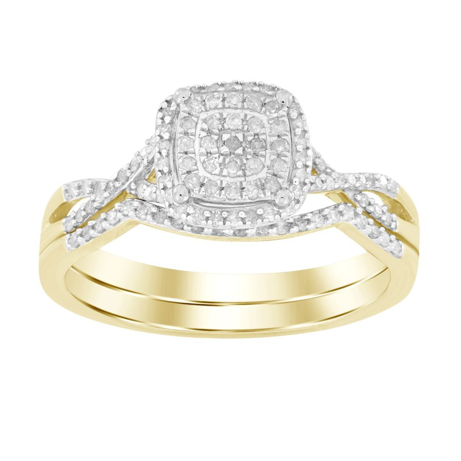 LADIES BRIDAL SET 0.25CT ROUND DIAMOND YELLOW GOLD/STERLING SILVER