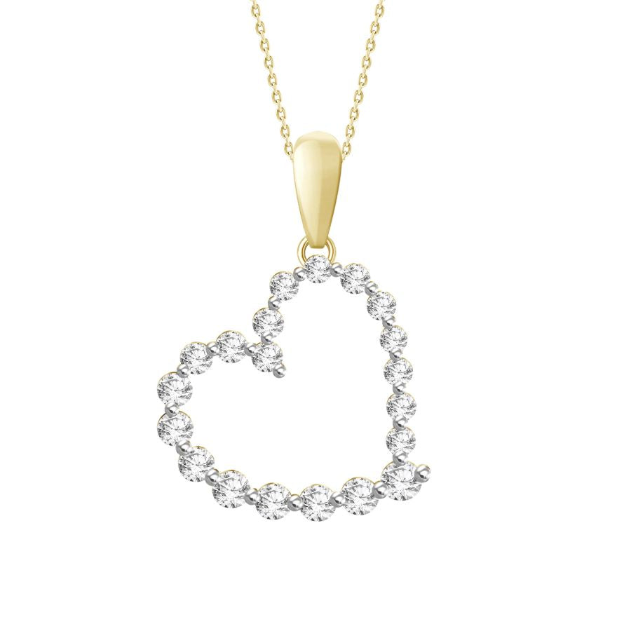 LADIES HEART PENDANT WITH CHAIN 0.25CT ROUND DIAMOND 14K YELLOW GOLD (SI QUALITY)